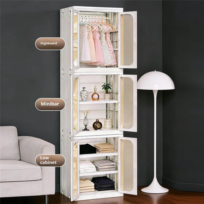 5-Tier No Assembly Folding Storage Cabinet Transparent Doors Plastic Snacks Toys Clothes Organizer for Bedroom Living Room - 4