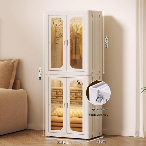 1-Tier+2-Tier 51.8x35x132.8cm No-Tool Folding Storage Cabinet Transparent Dual Door Snacks Clothes Toy Organizer - 1