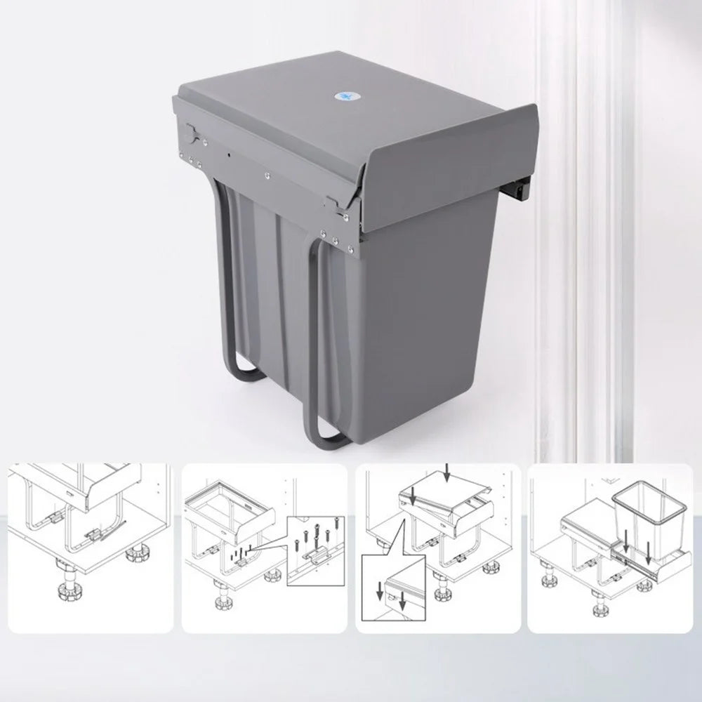 20L Cabinet Built-in Trash Can Kitchen Hidden Pull Out Kitchen Garbage Bin with Retractable Rails and Lid - 3
