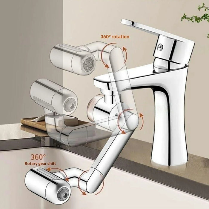 1440-Degree Rotation 4 Speed Filter Tap Aerator with 3Pcs Filters Robotic Arm Rotating Faucet Extender for Kitchen Bathroom - Silver - 4