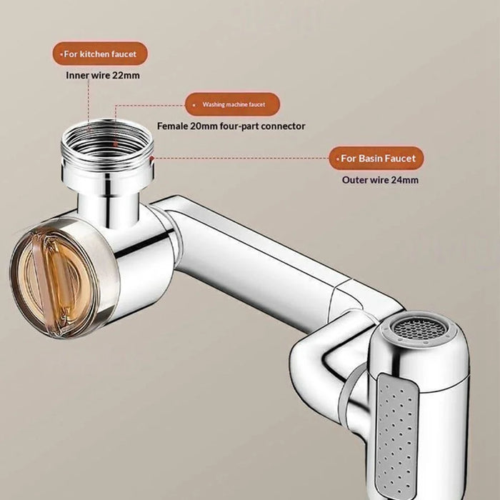 1440-Degree Rotation 4 Speed Filter Tap Aerator with 3Pcs Filters Robotic Arm Rotating Faucet Extender for Kitchen Bathroom - Silver - 6
