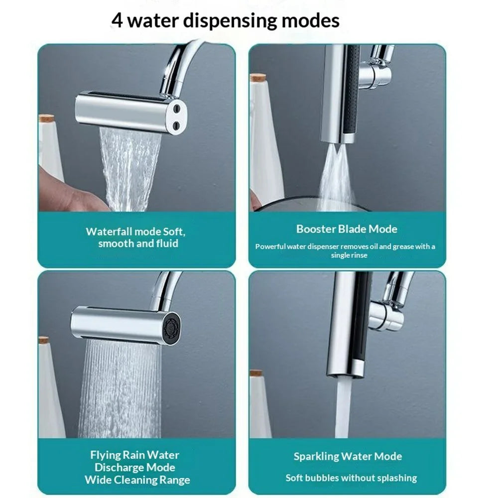 360 Degree Swivel Kitchen Faucet Extender 4-Mode Water Flow 22mm Thread Anti-Splash Aerator Sprayer Adapter for Sink - 3