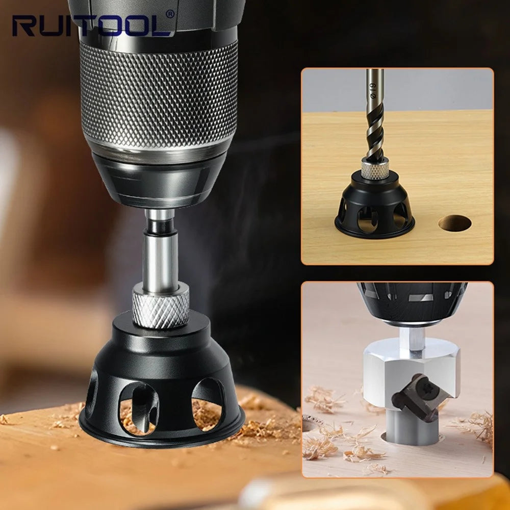 RUITOOL Aluminum Alloy Vertical Drilling Positioning Tool Kit Hole Saw Chamfering Woodworking Tool Set - 20mm Hole  /  Long Drill Bit - 4