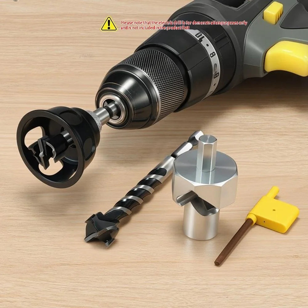 RUITOOL Aluminum Alloy Vertical Drilling Positioning Tool Kit Hole Saw Chamfering Woodworking Tool Set - 20mm Hole  /  Long Drill Bit - 6