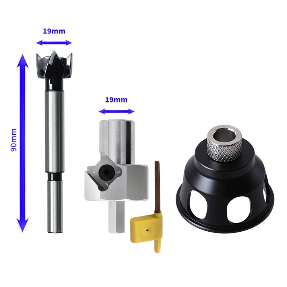 RUITOOL Aluminum Alloy Vertical Drilling Positioning Tool Kit Hole Saw Chamfering Woodworking Tool Set - 19mm Hole  /  Short Drill Bit - 1