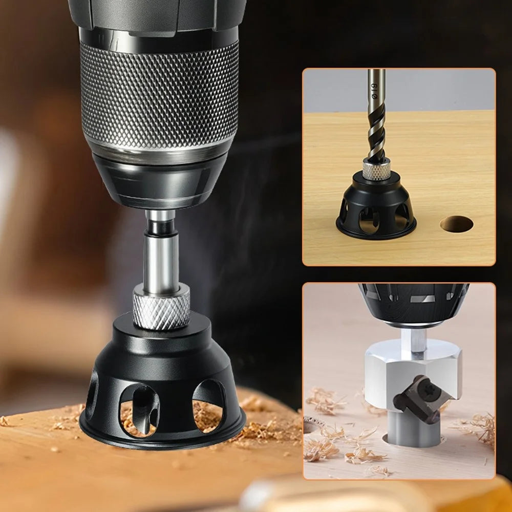 RUITOOL Aluminum Alloy Vertical Drilling Positioning Tool Kit Hole Saw Chamfering Woodworking Tool Set - 19mm Hole  /  Short Drill Bit - 2