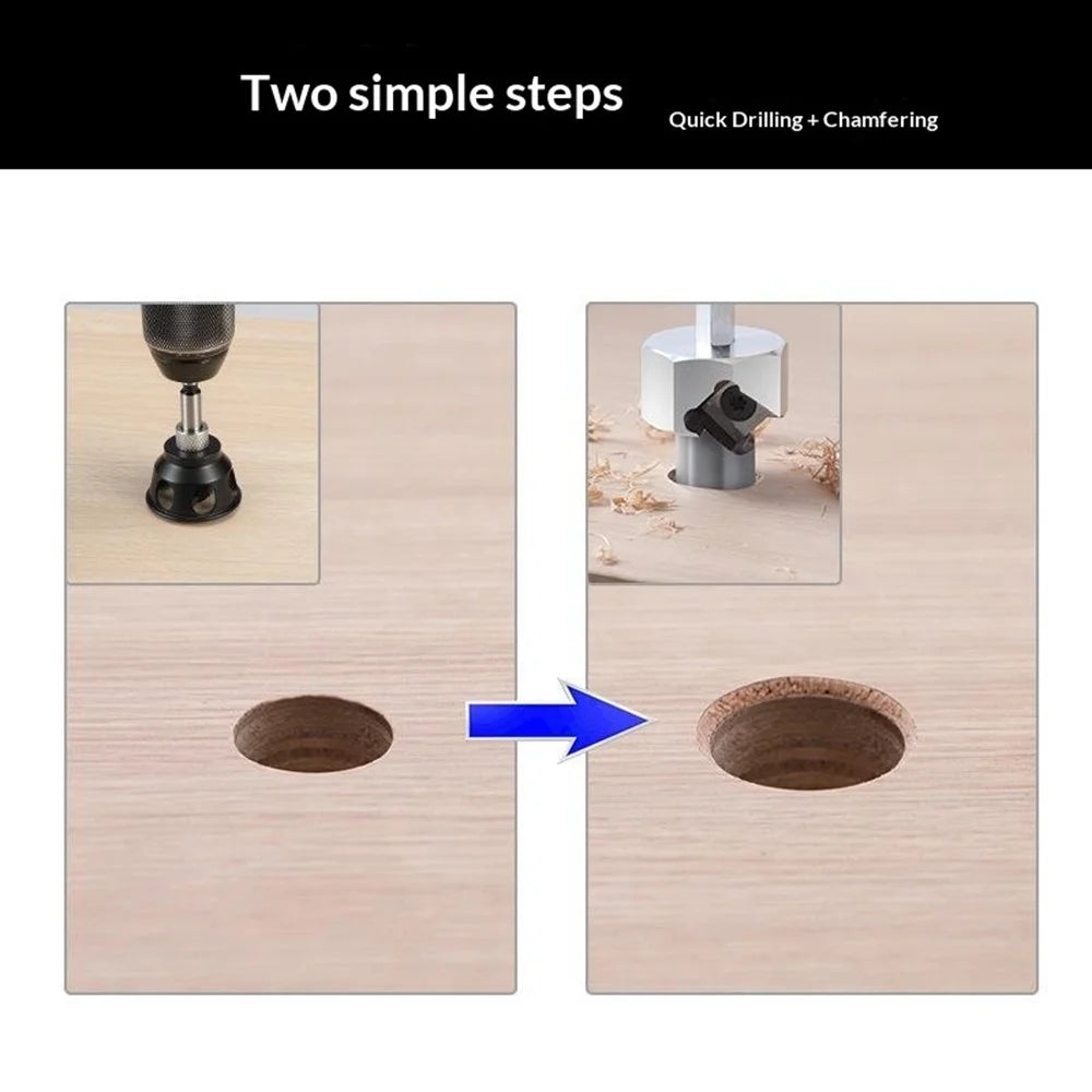 RUITOOL Aluminum Alloy Vertical Drilling Positioning Tool Kit Hole Saw Chamfering Woodworking Tool Set - 19mm Hole  /  Short Drill Bit - 5