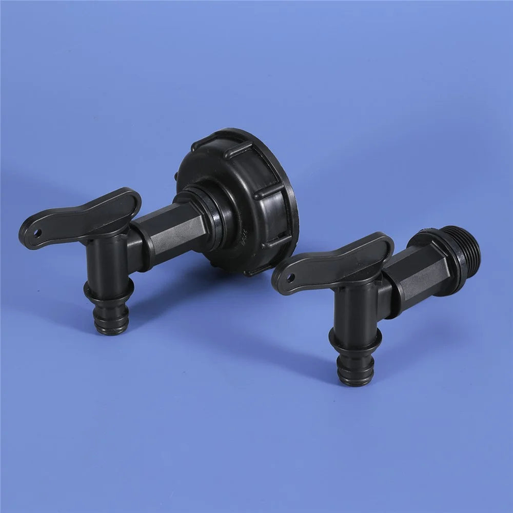IBC Tank Faucet Tap 3  /  4 Inch Threaded Garden Hose Connector PP Plastic Valve Water Hose Connector with S60x6 Thread Cap & Plastic Thread - 5