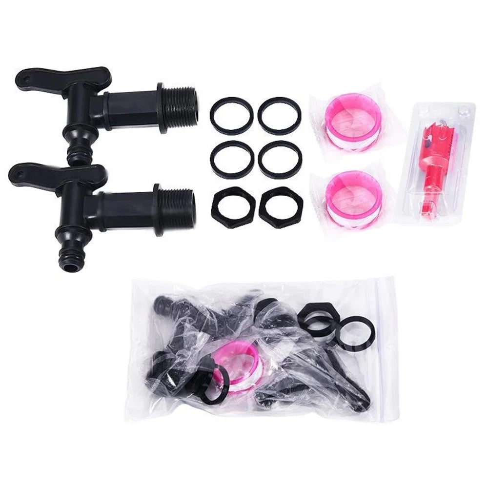 2Pcs IBC Tote Tank Faucet Adapter Kit 3 / 4 Inch Nipple Connector Tap Set with Plastic Thread & 25mm Hole Opener for Garden Water - Black - 1