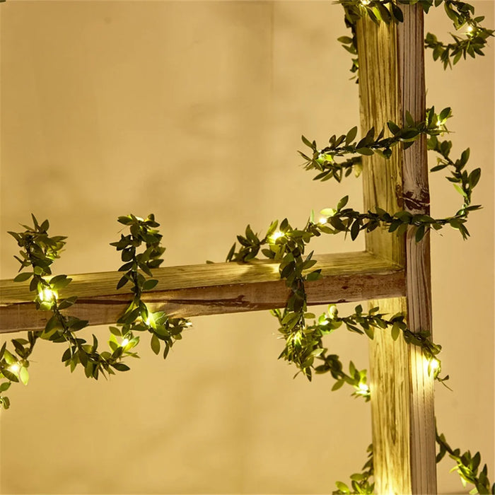 10m 100 LED Wedding Christmas Party Decorative Simulation Green Leaf Rattan Vine Battery Operated Light String - 3