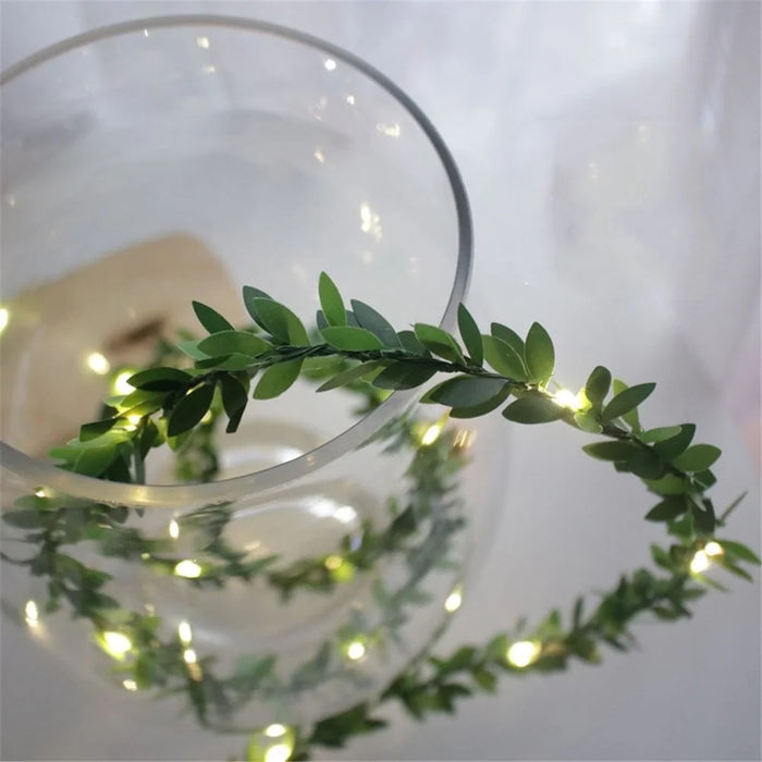 10m 100 LED Wedding Christmas Party Decorative Simulation Green Leaf Rattan Vine Battery Operated Light String - 6