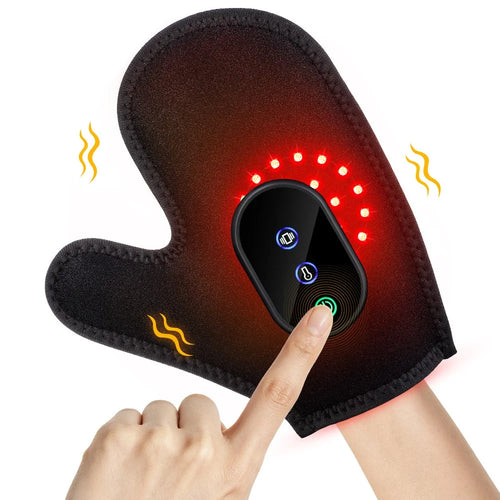 1Pc Hand Massager Glove 24 LED Beads Red Light Therapy 3 Heat Levels Mitten with Controller - 1