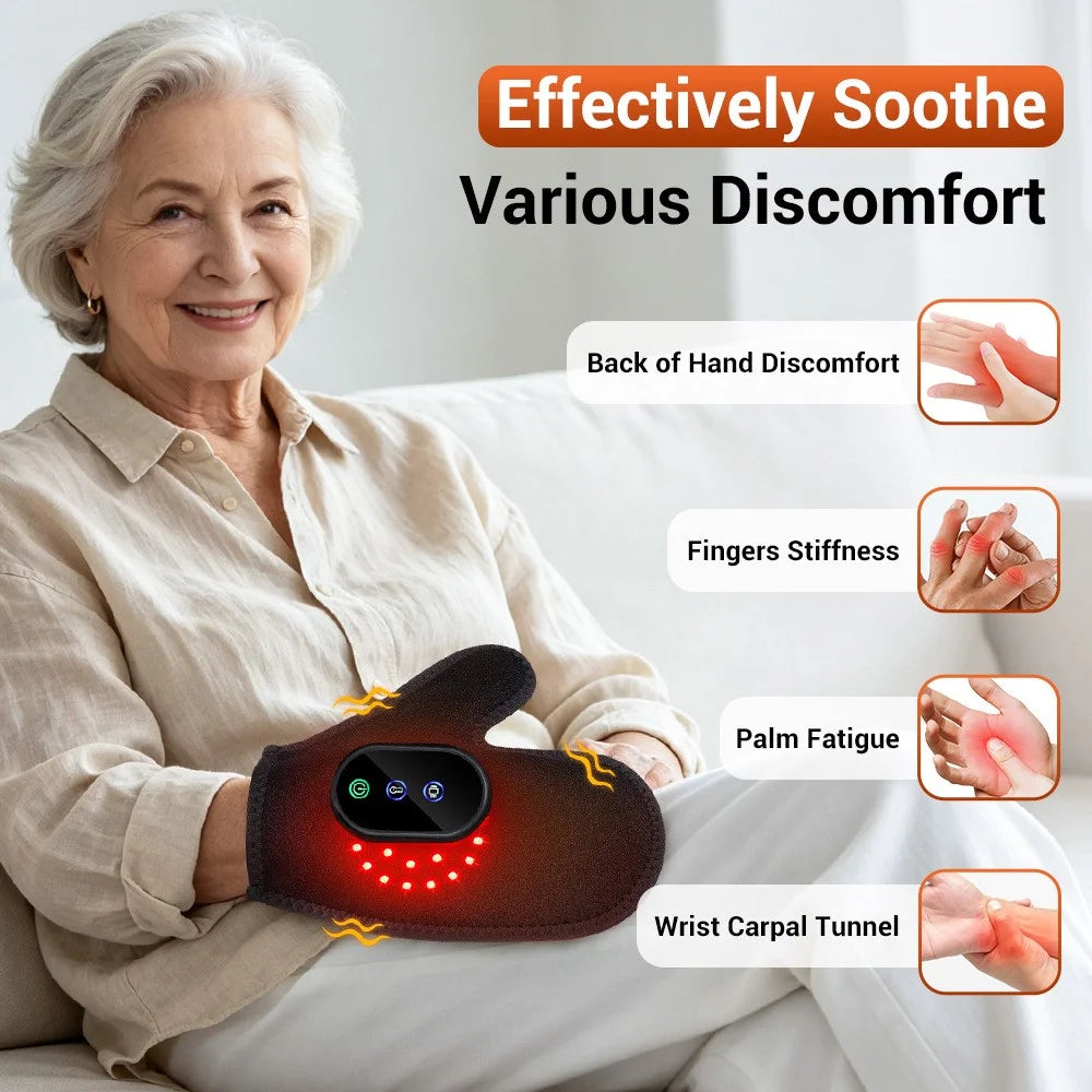 1Pc Hand Massager Glove 24 LED Beads Red Light Therapy 3 Heat Levels Mitten with Controller - 6