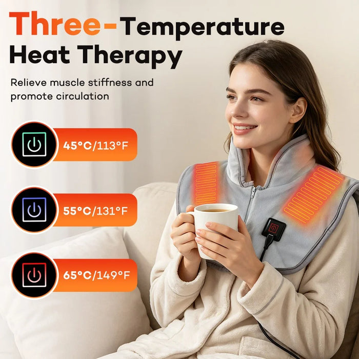 USB Heated Shawl Crystal Fleece Neck Shoulder Warmer 3 Temperature Settings NTC Smart Control - Grey - 3
