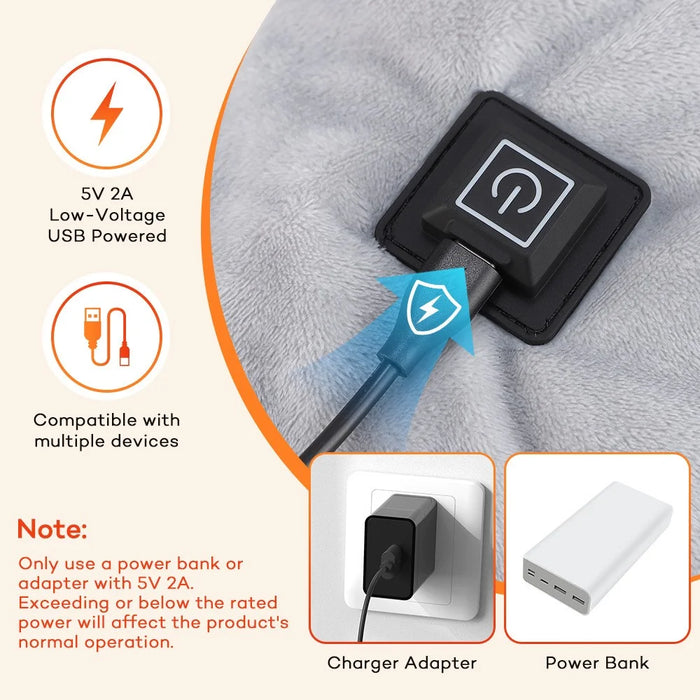 USB Heated Shawl Crystal Fleece Neck Shoulder Warmer 3 Temperature Settings NTC Smart Control - Grey - 5