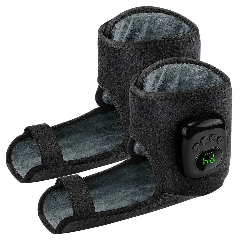 2Pcs Ankle Massager Air Compression Heating Pad 4 Levels 3 Temperature NTC Control for Pain Relief - Black - 1