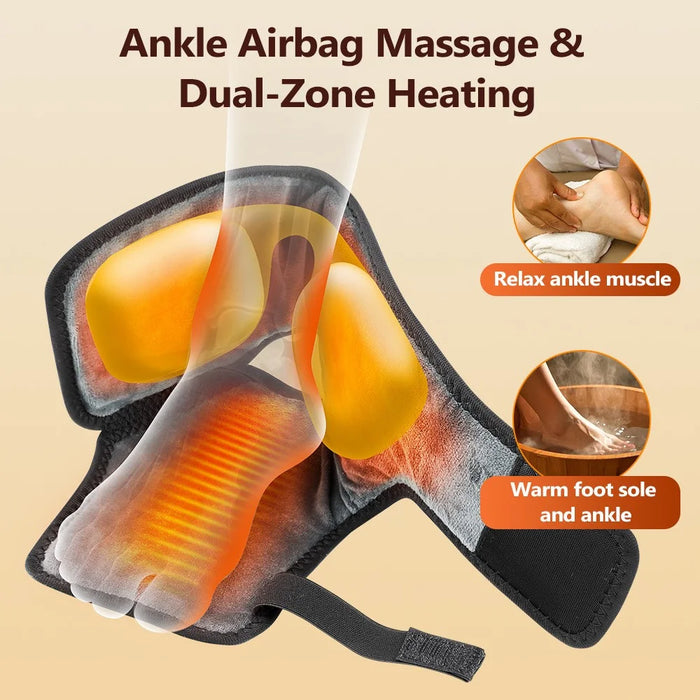 2Pcs Ankle Massager Air Compression Heating Pad 4 Levels 3 Temperature NTC Control for Pain Relief - Black - 2