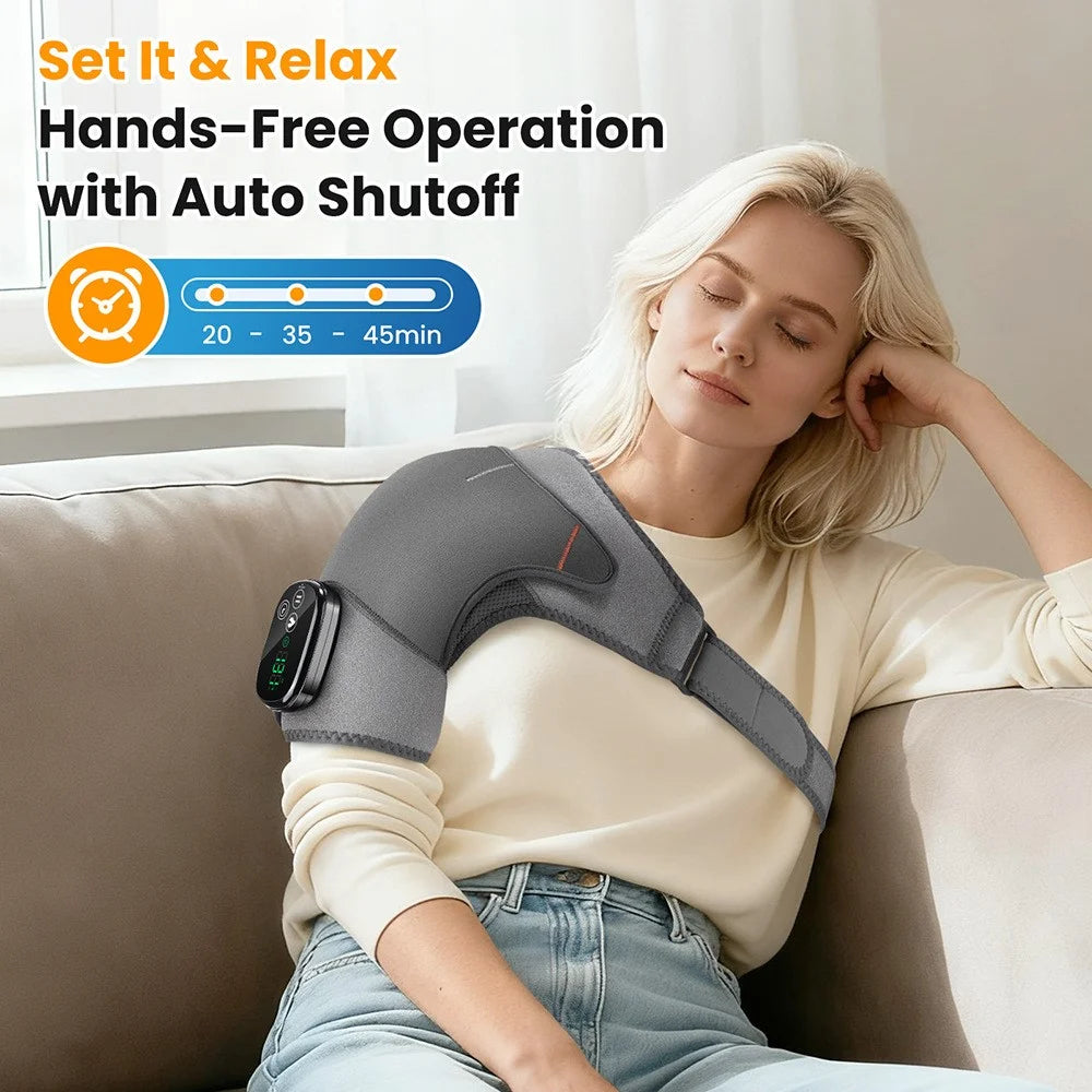 Shoulder Massager 4 Motors 5 Speed Vibration Wireless Rechargeable Heat Therapy Pad - Grey - 5