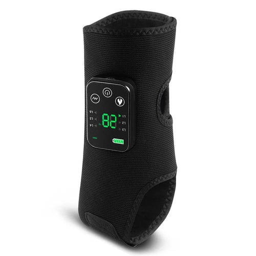 1Pc 4 Motor Heated Vibration Foot Massager 4000mAh Ankle Leg Therapy Wrap 6 Modes 5 Heat Settings - Black - 1