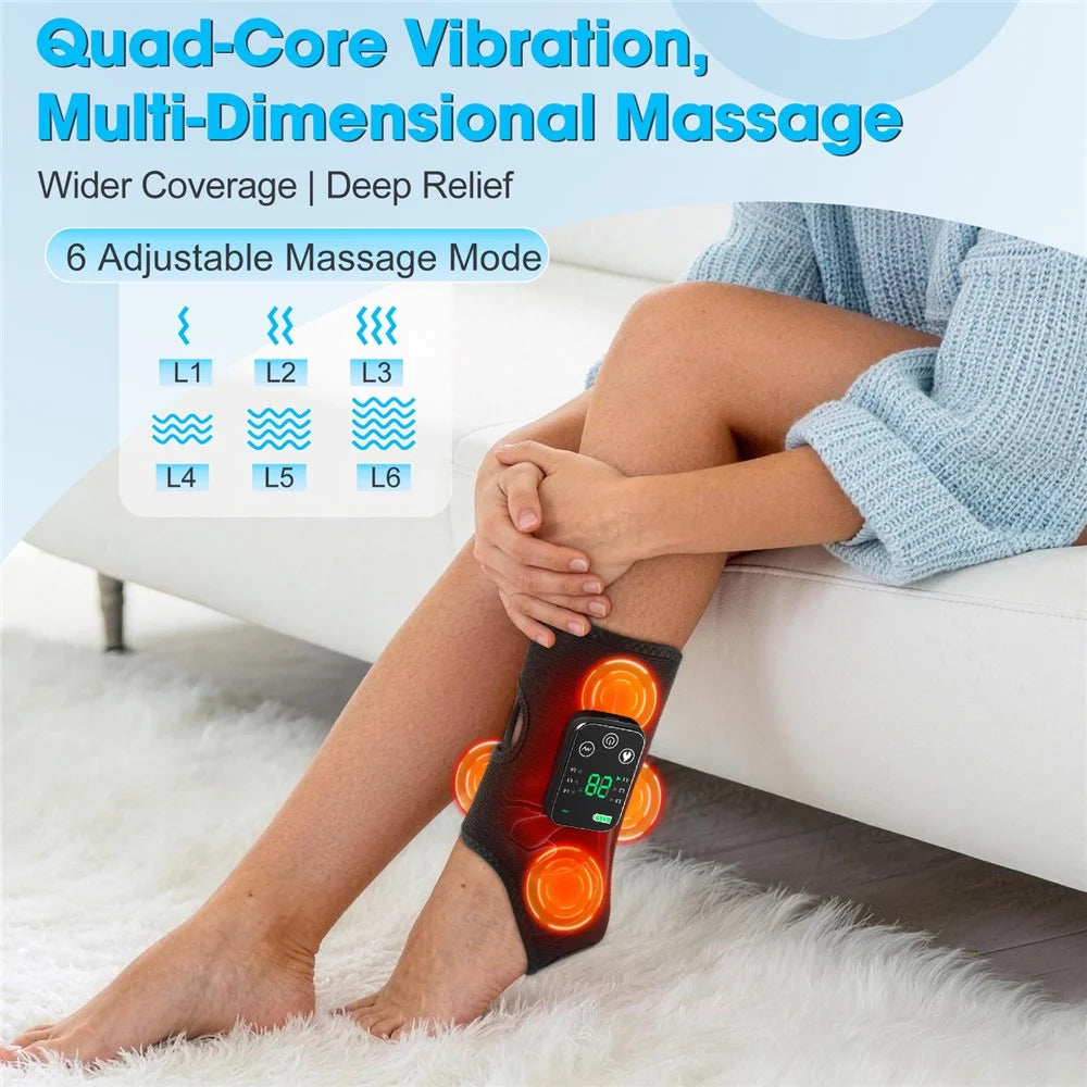1Pc 4 Motor Heated Vibration Foot Massager 4000mAh Ankle Leg Therapy Wrap 6 Modes 5 Heat Settings - Black - 3