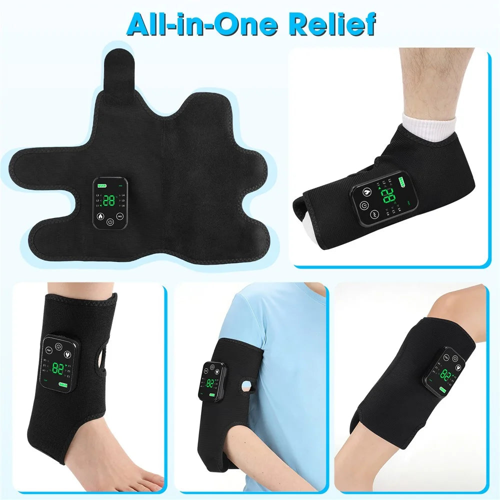 1Pc 4 Motor Heated Vibration Foot Massager 4000mAh Ankle Leg Therapy Wrap 6 Modes 5 Heat Settings - Black - 4