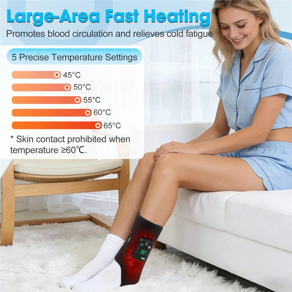 1Pc 4 Motor Heated Vibration Foot Massager 4000mAh Ankle Leg Therapy Wrap 6 Modes 5 Heat Settings - Black - 5