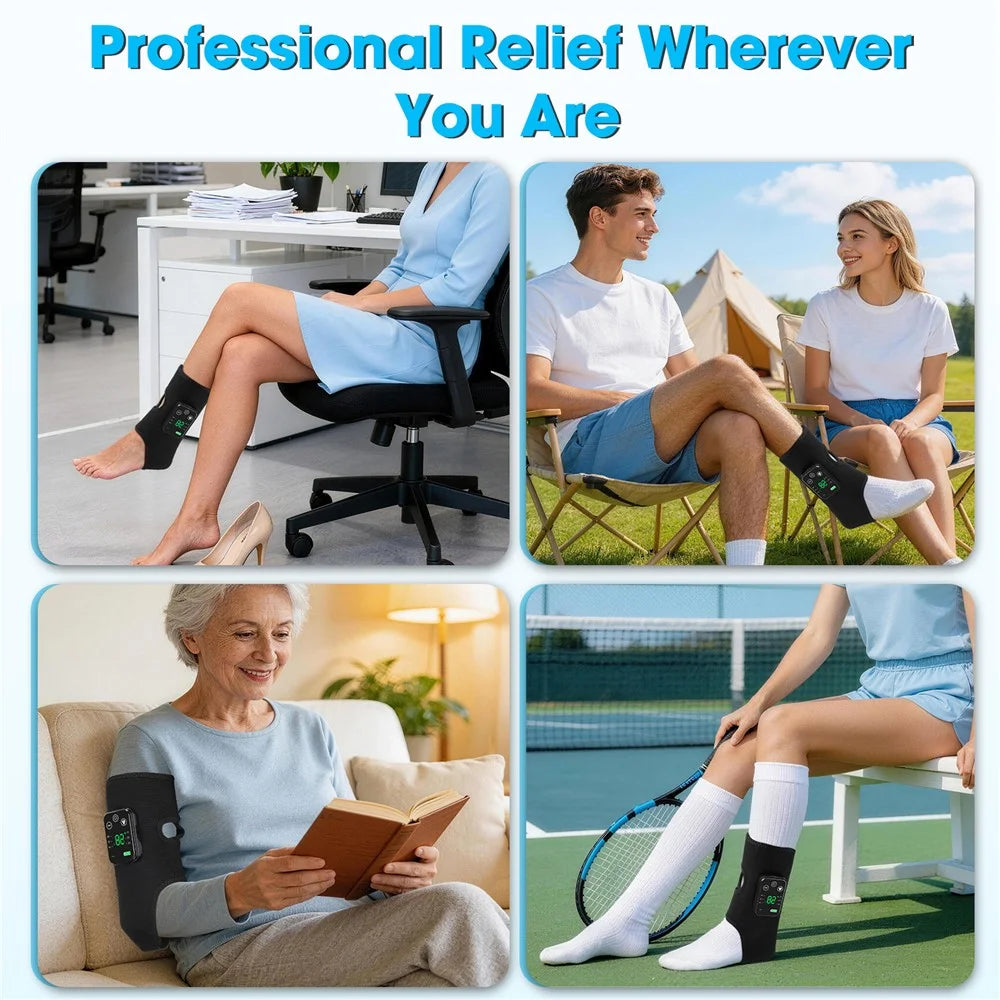 1Pc 4 Motor Heated Vibration Foot Massager 4000mAh Ankle Leg Therapy Wrap 6 Modes 5 Heat Settings - Black - 6