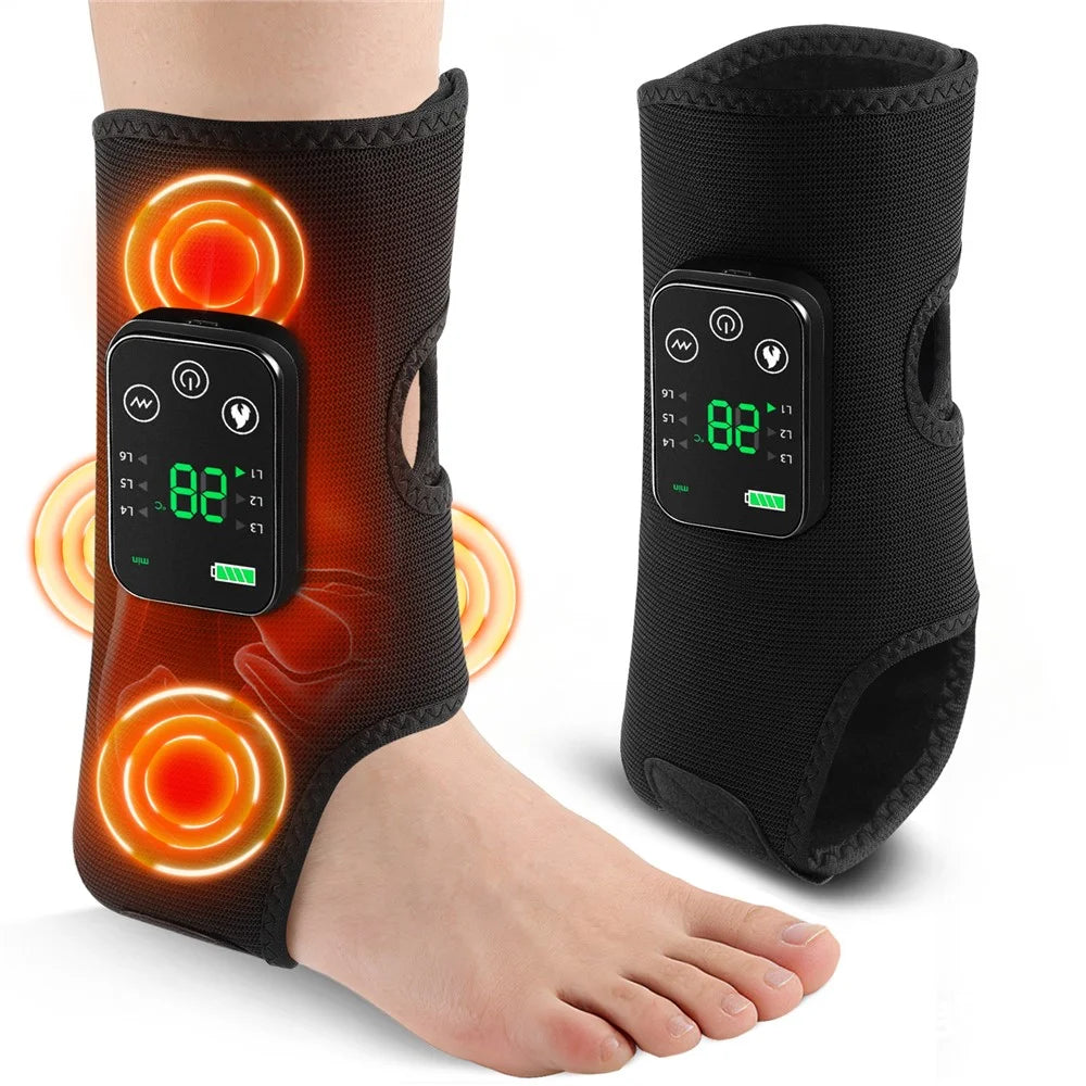 1Pc 4 Motor Heated Vibration Foot Massager 4000mAh Ankle Leg Therapy Wrap 6 Modes 5 Heat Settings - Black - 7