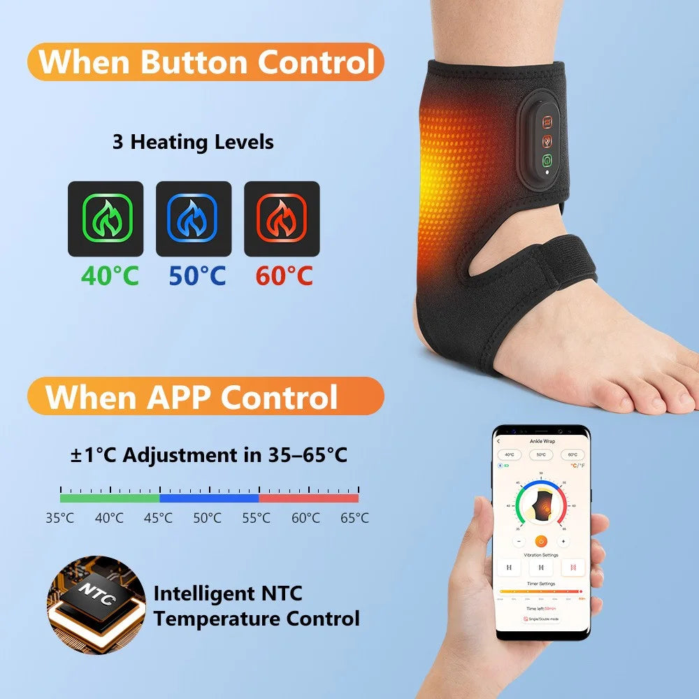 1Pc APP Control Electric Ankle Massager with Heating Vibration Relaxation Support Belt Foot Joint Wrap - Black - 3