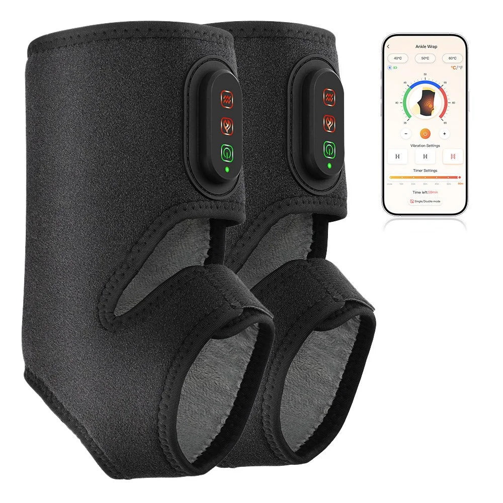 1 Pair App Control Heated Ankle Massager 3-Level Vibration Smart Timer Foot Heat Therapy Device - Black - 1