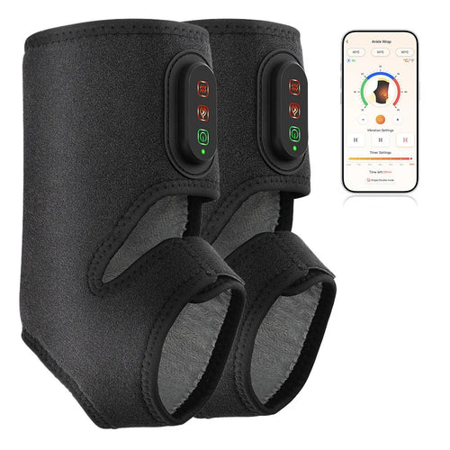 1 Pair App Control Heated Ankle Massager 3-Level Vibration Smart Timer Foot Heat Therapy Device - Black - 1