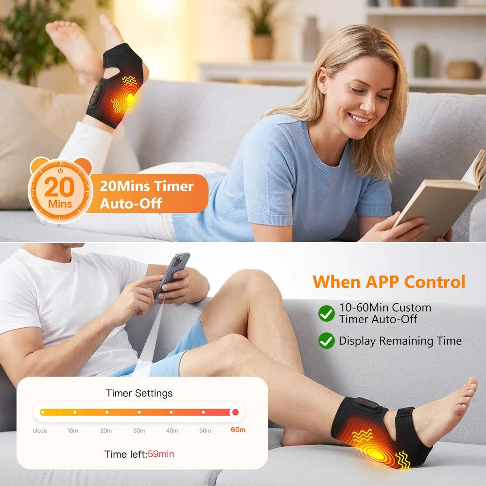 1 Pair App Control Heated Ankle Massager 3-Level Vibration Smart Timer Foot Heat Therapy Device - Black - 5