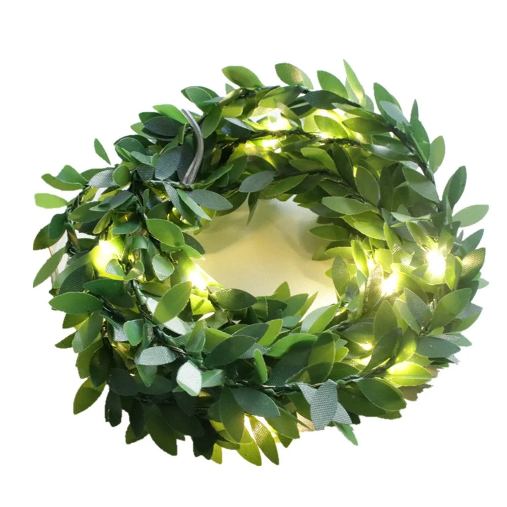 2m 20 LED Simulation Green Leaf Rattan Vine Copper Wire Light String Battery Operated Christmas Fairy Party DIY Decoration - 2