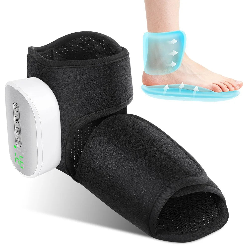 1Pc Electric Heated Foot Massager Airbag Compression Ankle Heat Therapy Device - Black - 1