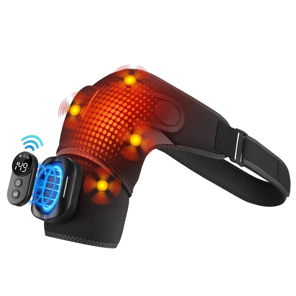 Heating Vibrating Shoulder Wrap with Magnetic Remote Controller 5 Heat Levels for Pain Relief - 1