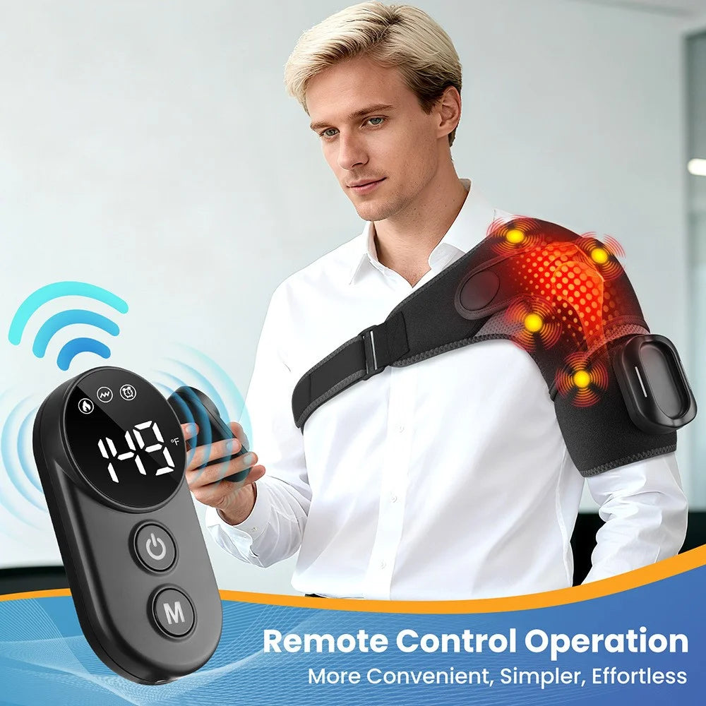 Heating Vibrating Shoulder Wrap with Magnetic Remote Controller 5 Heat Levels for Pain Relief - 2