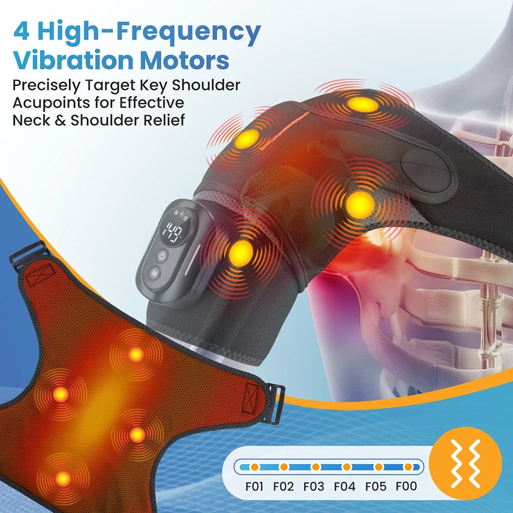 Heating Vibrating Shoulder Wrap with Magnetic Remote Controller 5 Heat Levels for Pain Relief - 3