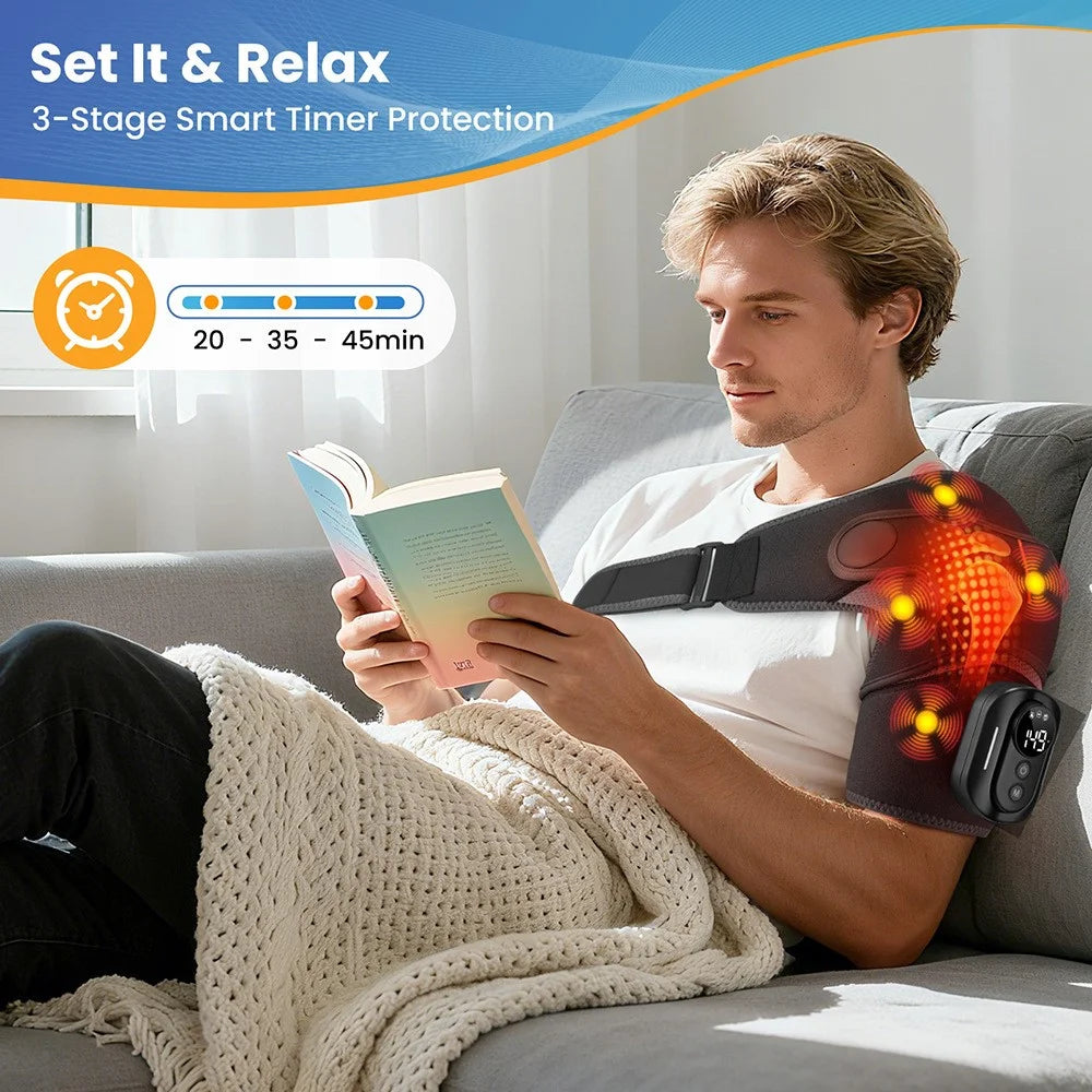 Heating Vibrating Shoulder Wrap with Magnetic Remote Controller 5 Heat Levels for Pain Relief - 6