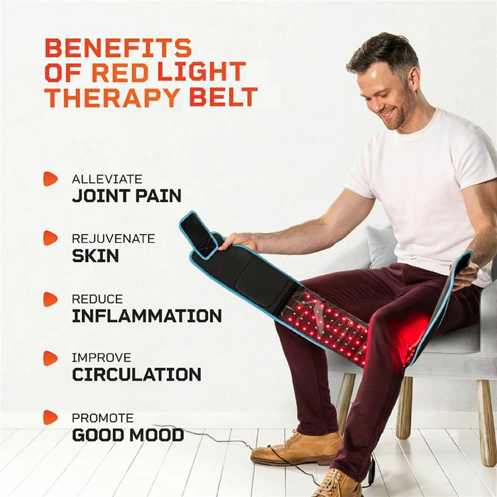 105 LEDs Red Light Therapy Belt 660nm+850nm Dual Spectrum 5 Modes Infrared Phototherapy Wrap - Blue Edge - 6