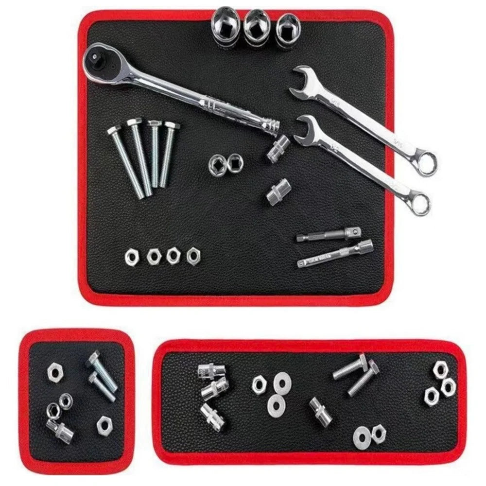 3Pcs Flexible PVC Double-Sided Magnetic Tool Mat Set Strong Grip for Workshop - Black+Red - 2