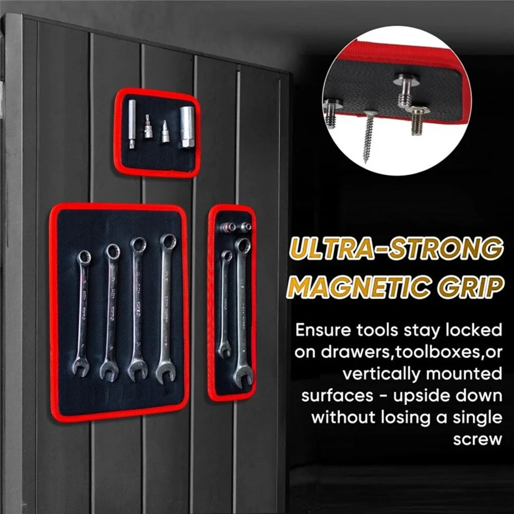 3Pcs Flexible PVC Double-Sided Magnetic Tool Mat Set Strong Grip for Workshop - Black+Red - 3