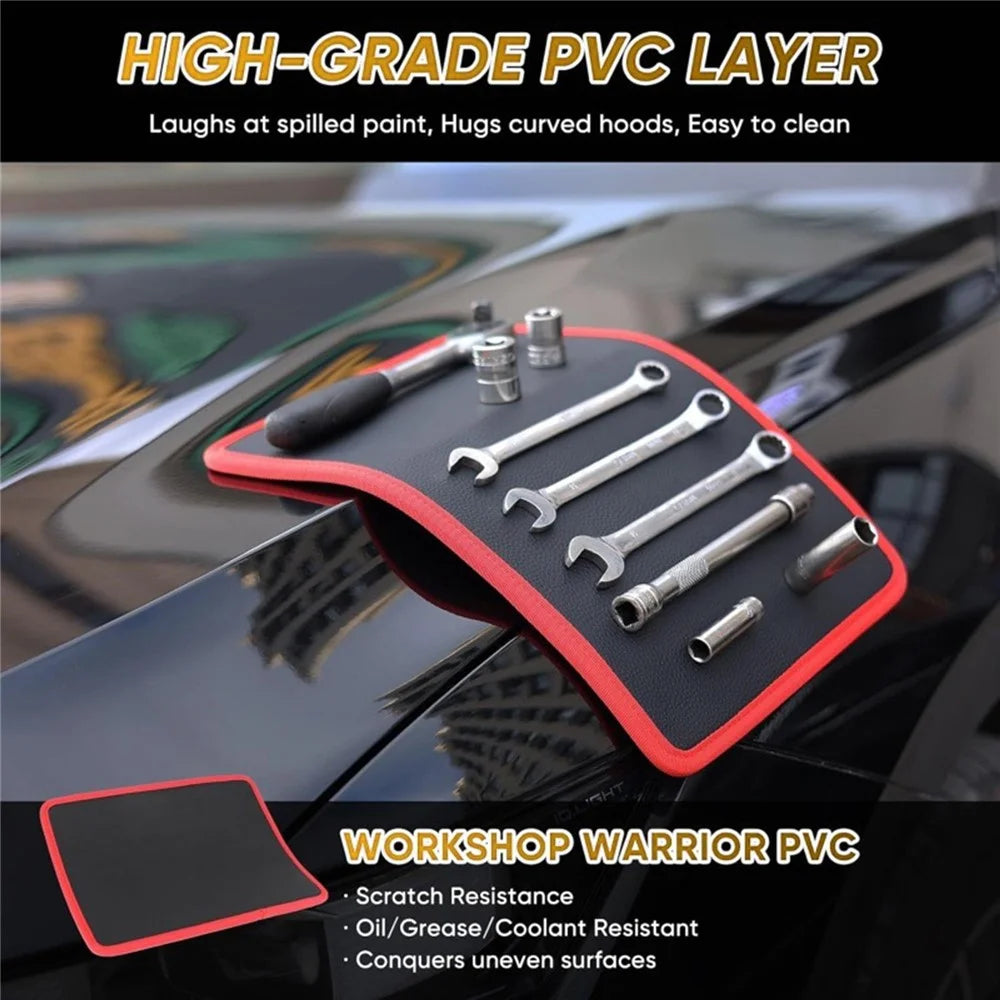 3Pcs Flexible PVC Double-Sided Magnetic Tool Mat Set Strong Grip for Workshop - Black+Red - 4
