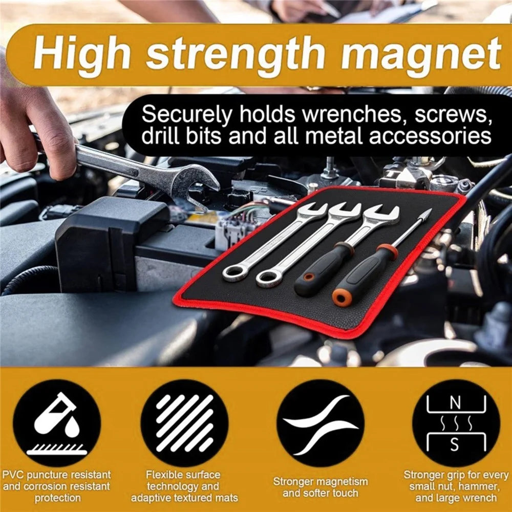 3Pcs Flexible PVC Double-Sided Magnetic Tool Mat Set Strong Grip for Workshop - Black+Red - 5