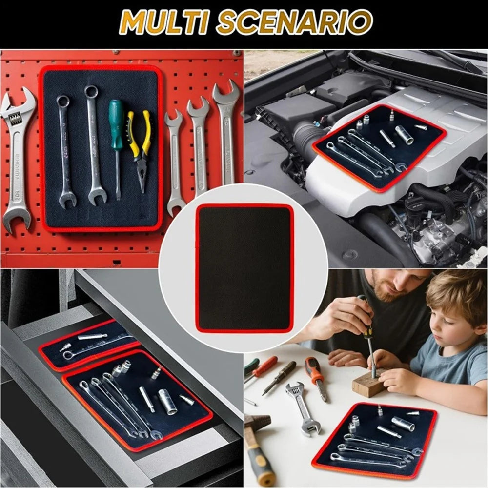 3Pcs Flexible PVC Double-Sided Magnetic Tool Mat Set Strong Grip for Workshop - Black+Red - 6