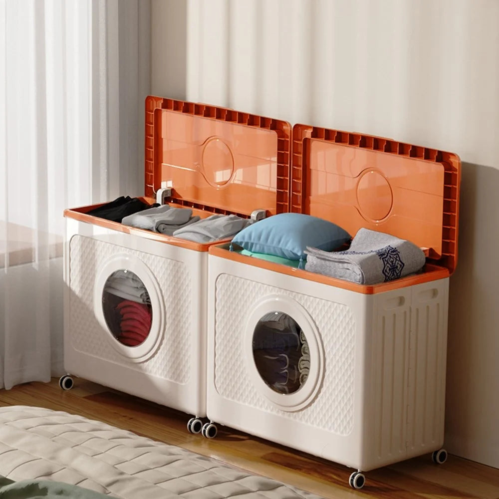 Foldable Storage Box with Wheels Large Capacity Flip-top Organizer - Orange - 2