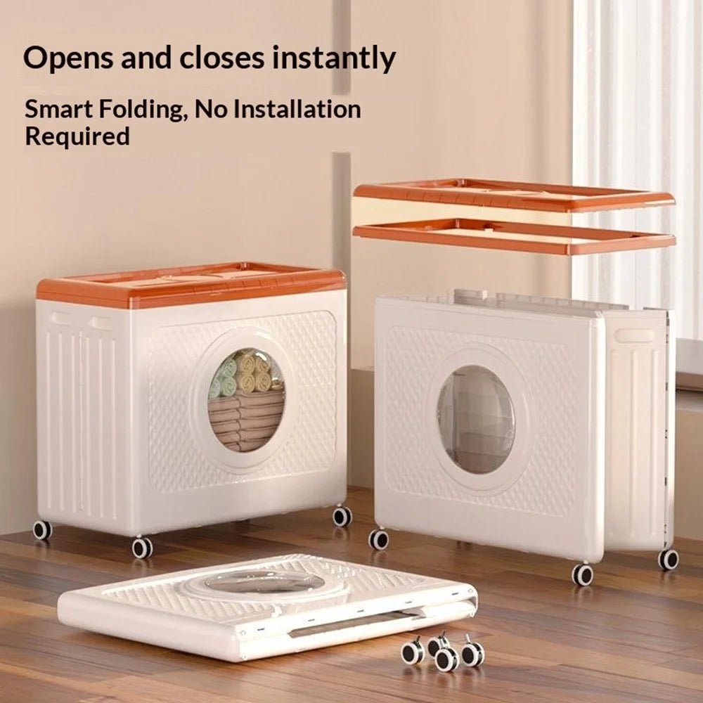 Foldable Storage Box with Wheels Large Capacity Flip-top Organizer - Orange - 3