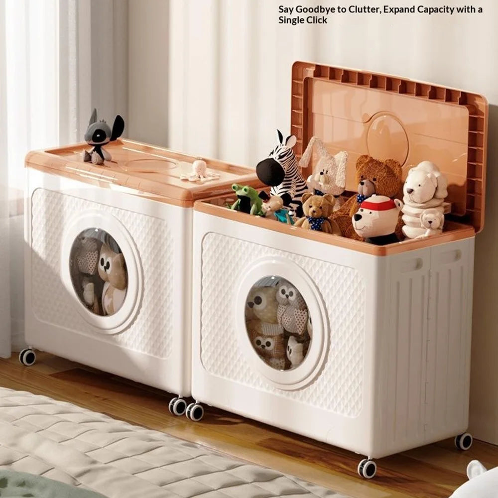 Foldable Storage Box with Wheels Large Capacity Flip-top Organizer - Orange - 6