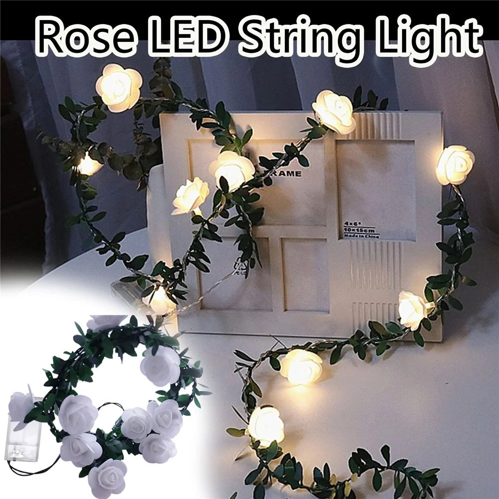 6m 40 LED Christmas Party Artificial Green Leaf Rattan Rose Flower Vine Light String Battery Operated DIY Lighting Decor - 5