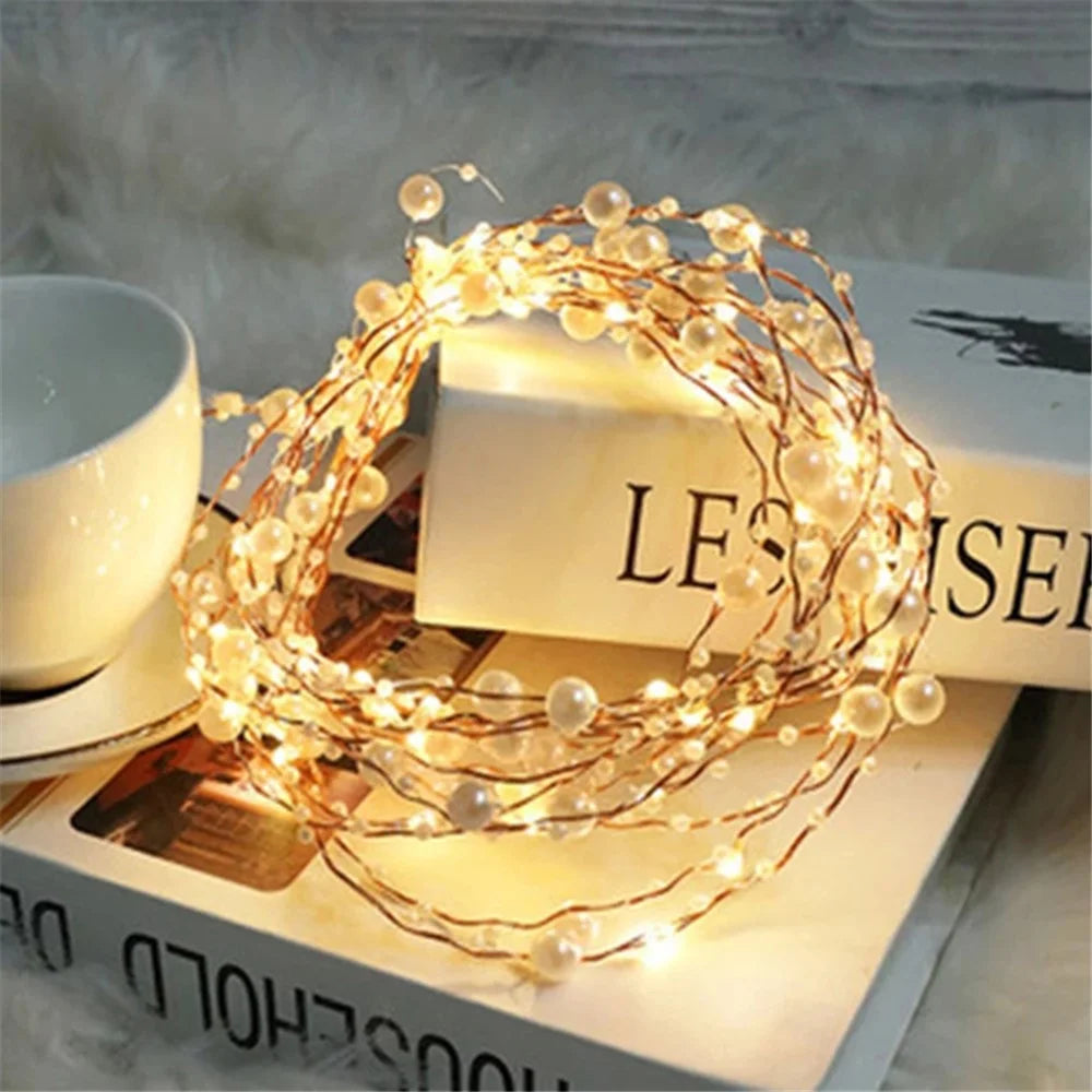 10m 100 LED Xmas Wedding Party Battery Operated Decorative Artificial Pearl String Light - 1