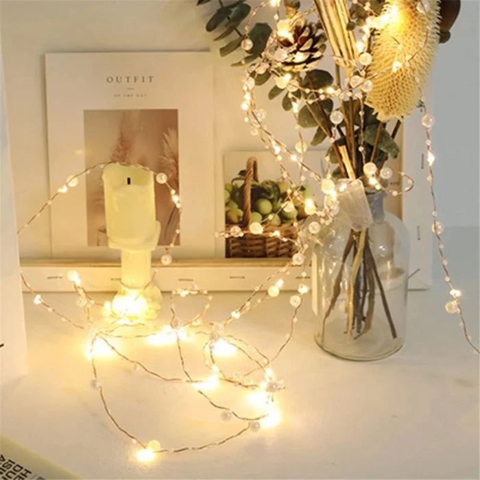 10m 100 LED Xmas Wedding Party Battery Operated Decorative Artificial Pearl String Light - 2